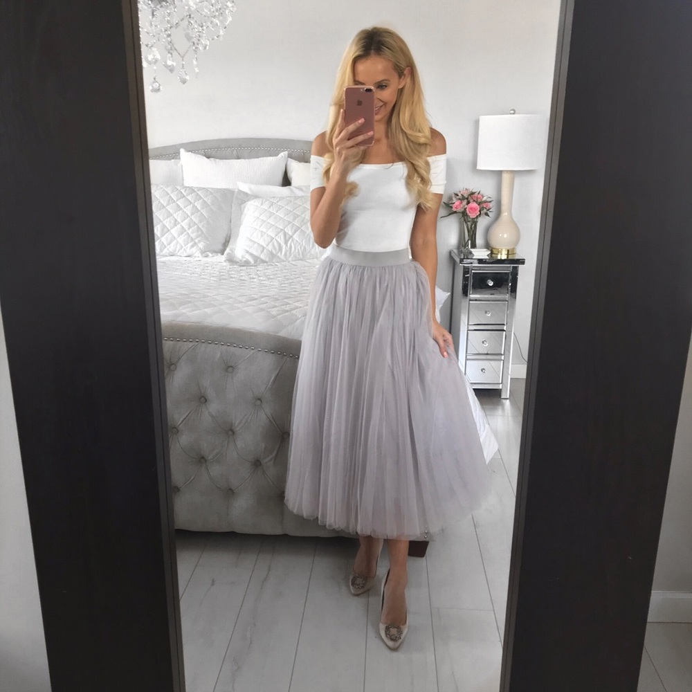 Long Maxi Tulle Grey Tulle Skirt - Picture 5 of 8